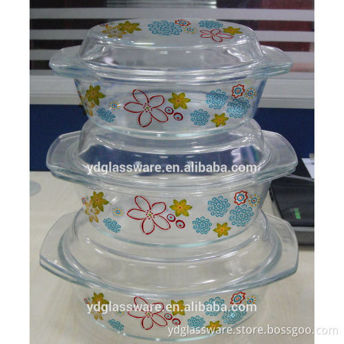 Heat Resistant Pyrex Borosilicate Glass Baking Set Casserole with decal